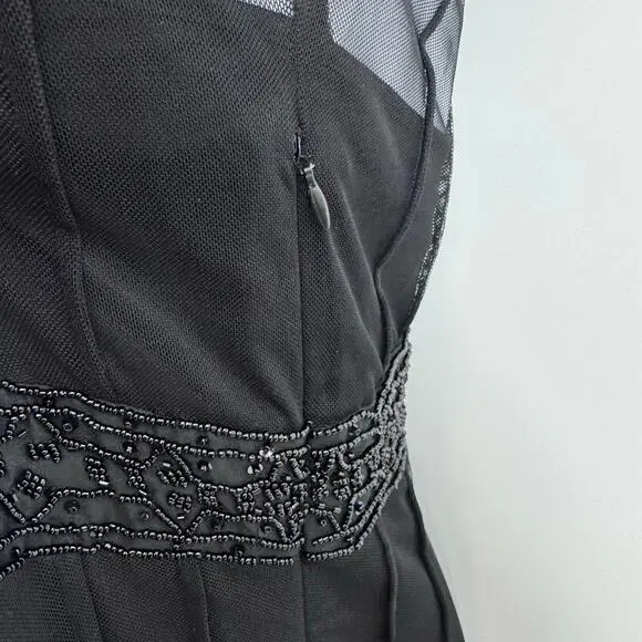 MixIt Y2K Black Mesh Midi Dress 10 Beaded Whimsigoth Event Goth Vamp Witchy - Picture 5 of 9